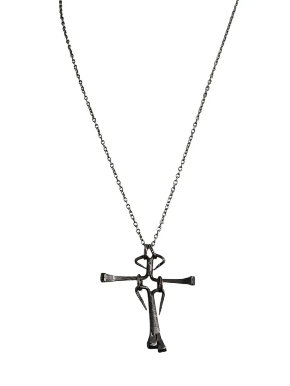 Nail Cross Pendant on a Silvertone Chain
